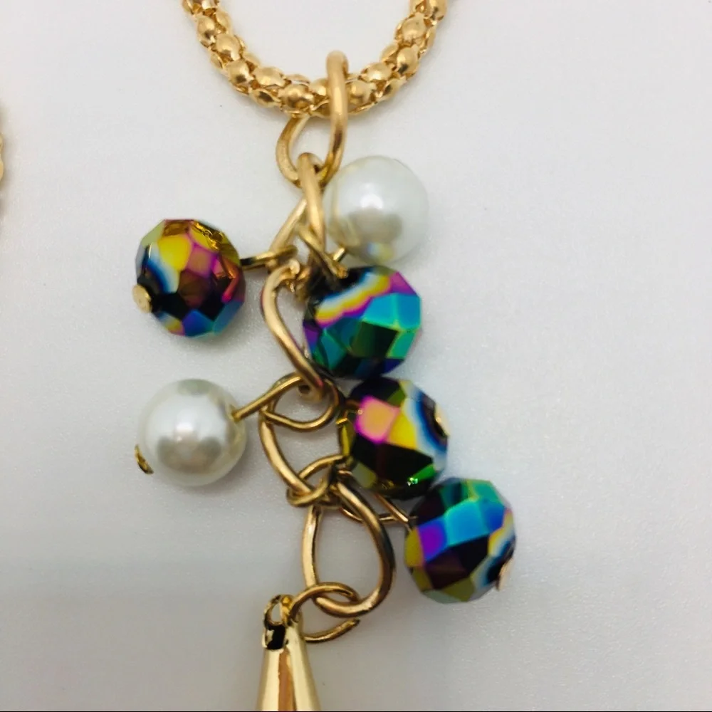 NECKLACE TASSEL & EARRINGS MULTI COLORED! Pierced!